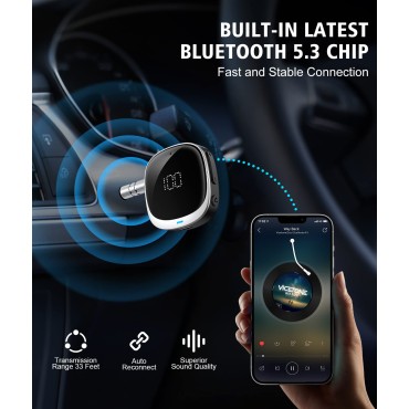 BCADON Bluetooth AUX Adapter for Car, Noise Cancelling Bluetooth 5.3 Receiver with LED Screen, Bluetooth Car Adapter for Home Stereo/Wired Headphones/Speaker